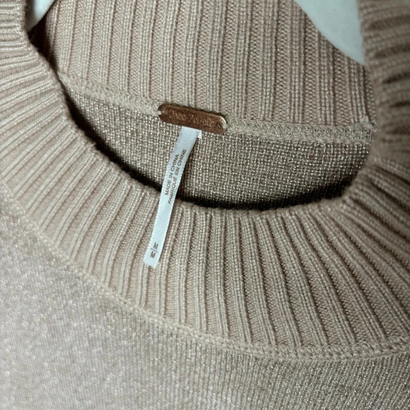 Free People Starry Night Shimmer Sweater Pullover Cream Metallic Holiday Party M - Picture 5 of 9